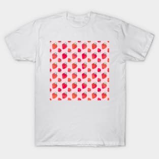 Red Strawberries Pink Pattern T-Shirt